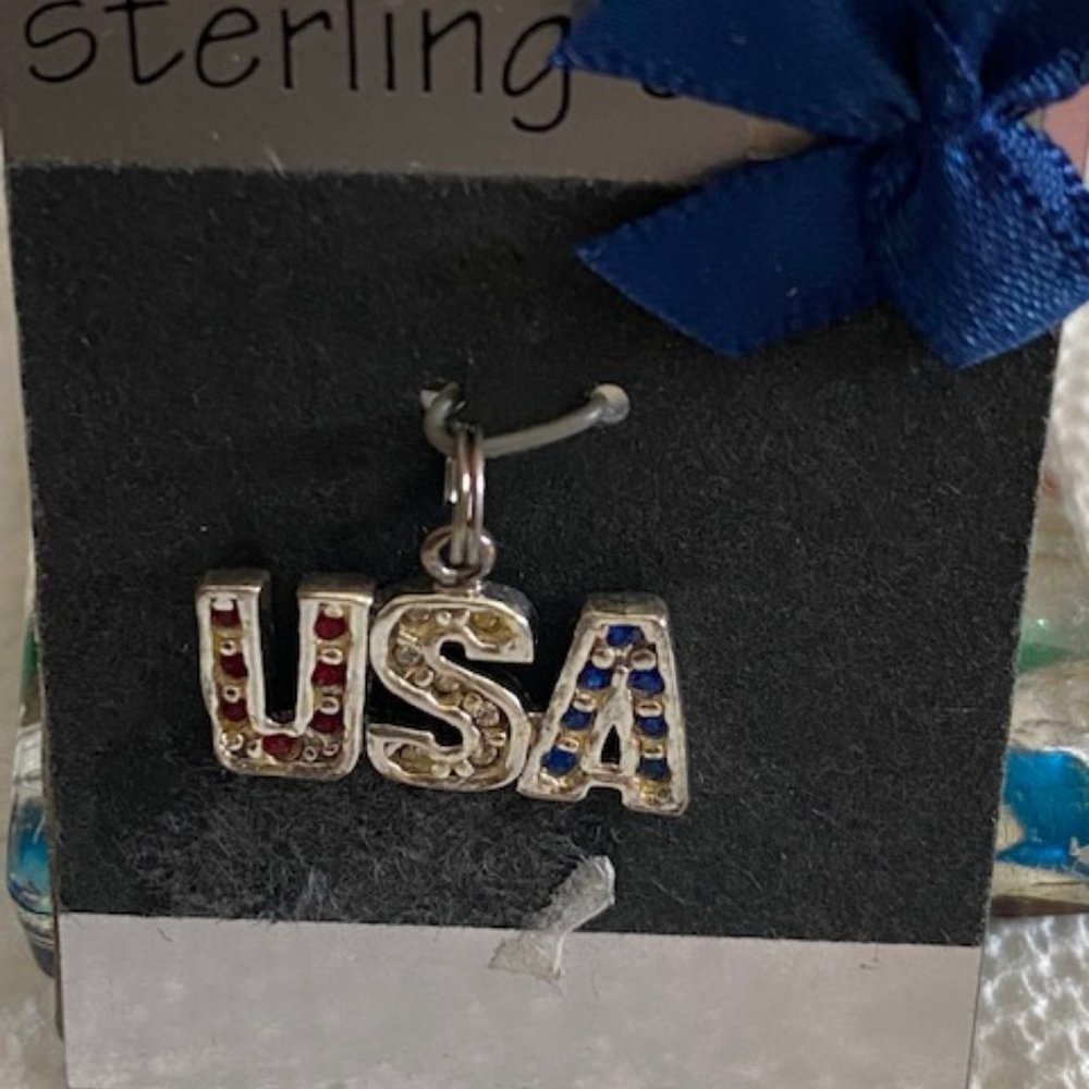 .925 Red, white, blue USA charm, new, without tags